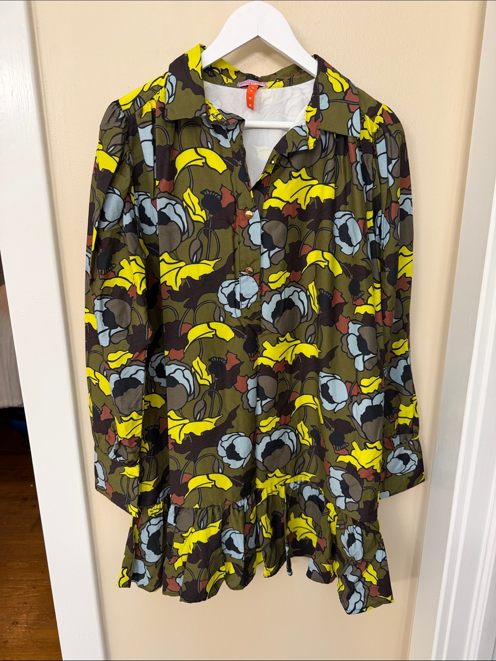 Girls Floral Button-Front Dress in Olive & Yellow